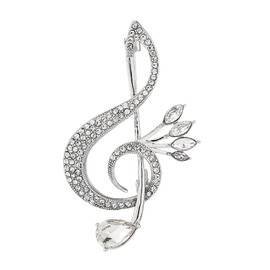 Delicate Music Note Brooch Lapel Pin Rhinestone Crystal G Clef Musical Pins Scarf Jackets Dress Suit Brides Corsage Brooches for Women Girls Men Musician Bouquet Wedding Jewelry Gifts