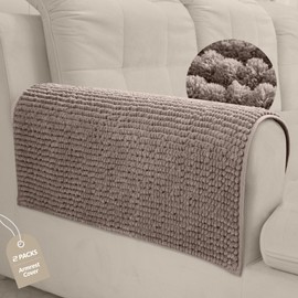 Arfntevss Plush Couch Cover Chenille Armrest Covers 2 Pieces Anti Slip Backrest Covers Thick Soft Fluffy Fuzzy Sectional Sofa Cover for Dogs Armrest Backrest Sofa Slipcovers (28" x28 2pcs, Sand)