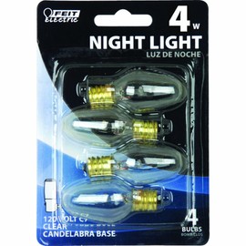 Feit Electric BP4C7/4 4-Watt C7 Night Light Bulb with Candelabra Base, Clear, 4 Pack