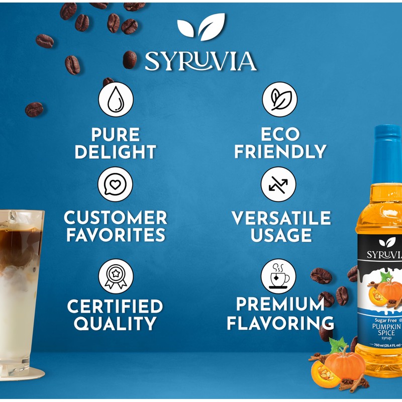 Syruvia Sugar Free Pumpkin Spice Coffee Syrup, Flavored Syrup for
