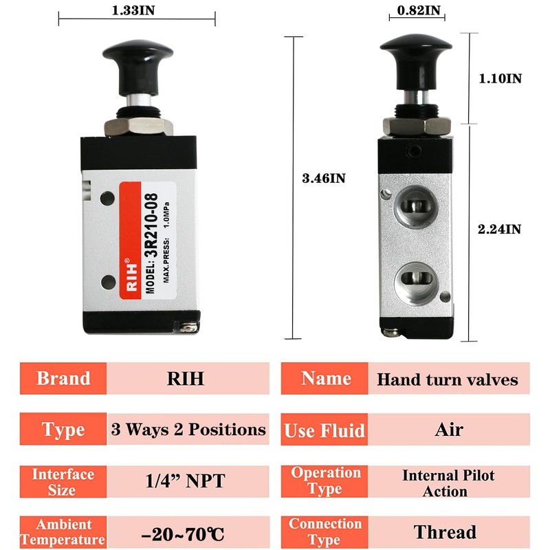 RIH 3 Way 2 Postion Air Valve Air Hand Lever