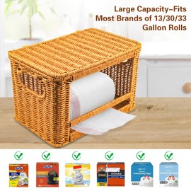 Large Trash Bag Dispenser, Rattan Garbage Bag Holder & Roll Organizer, Extra Large Trash Bag Storage for 13-33 Gallon Bags | Under Sink Organizer, Pantry & Kitchen Basket