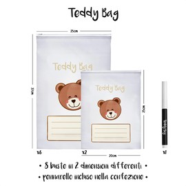 Teddy Bag 8 Bustine Corredino Neonato 100% Made In Italy Sacchetti Cambio Bimbo Borsone Nascita per Future Mamme Borsa Parto Ospedale Lista Nascita Bebè Regalo Neonati Maschio e Femmina