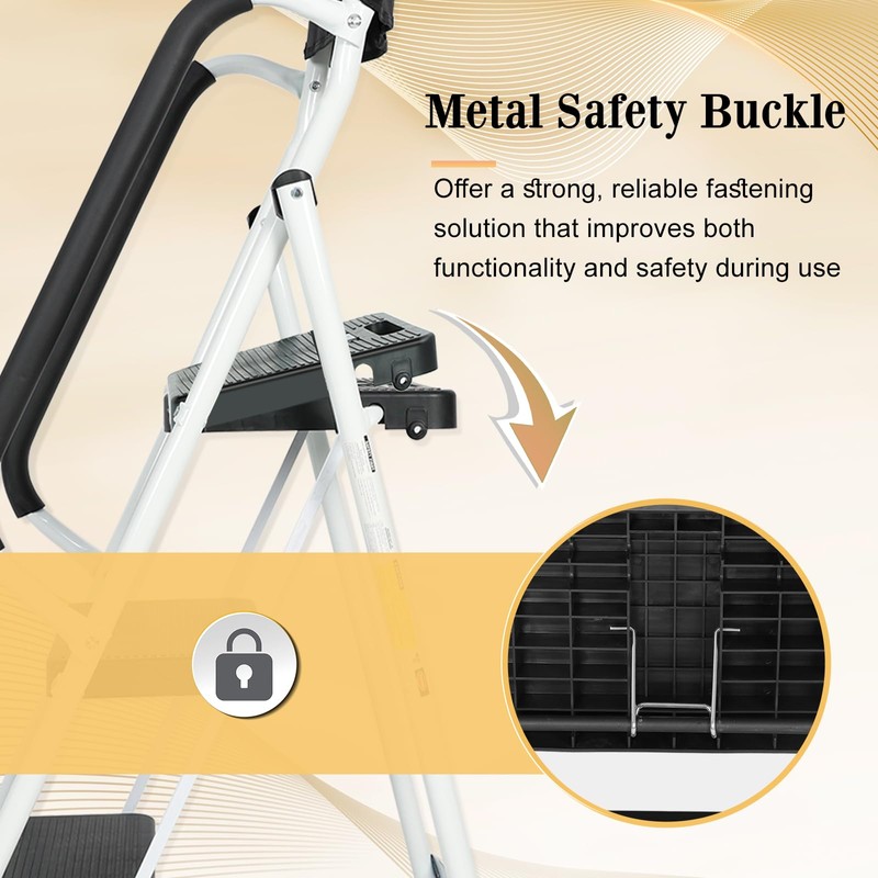 EASYBERG 3 Step Ladder with Safety Handrails, Heavy Duty Folding