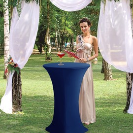 HolidayIdeas Cocktail Table Covers, 4 Pack - Fitted Stretch Spandex Square Corners Cocktail Tablecloths (Navy, Fit for 30"-32" Diameter x 43" Height Tables)