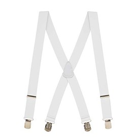 Suspender Store 1.5-Inch Wide Elastic X-Back Suspenders - Nickel Pin Clips - 42" for 5'0" to 5'9" tall - White