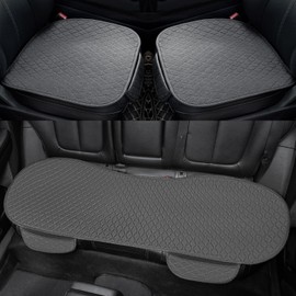 Gloserin 3 PCS Linen Car Seat Covers Cushion with Storage Pocket, Bench Seat Covers Protectors with Non-Slip, Breathable Rear Seat Covers Universal Fit for SUVs, Cars, Trucks (Deep Grey)