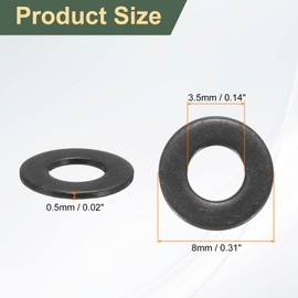sourcing map 200 Pcs M3.5 Black Flat Washers, 8mm Outer Diameter, 304 Stainless Steel Metal Washer for Screws Bolts