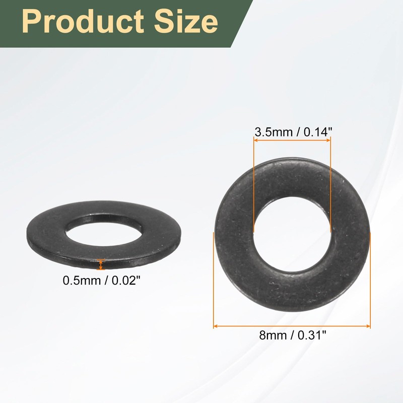 sourcing map 200 Pcs M3.5 Black Flat Washers, 8mm Outer