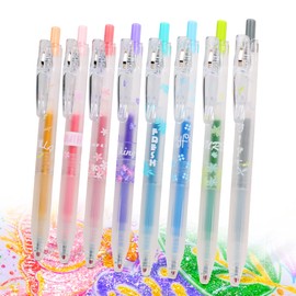 HANKU Glitter Gel Pens, 8 Colors Gel Glitter Pens, 0.7mm Fine Point Retractable Colorful Sparkly Glitter Pens for Adults Journaling Coloring