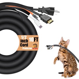 Protectores de cable de 10 pies, Negro, Moderno, Cubiertas de cable de 1/2 pulgada, PET, Enroscado, 1 unidad
