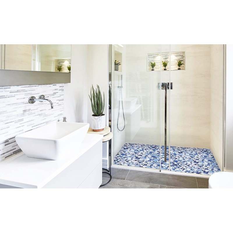 Parrotile Blue Shower Floor Pebbles Tile Bathroom Mosaic Backsplash Wall