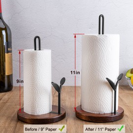 Paper Towel Holder Countertop, Wood Paper Towel Holder Stand, Easy One-Handed Tear Rustic Paper Roll Holder for Kitchen Dining Table Home Decor, High Model Easy to Install(for 11" Paper)