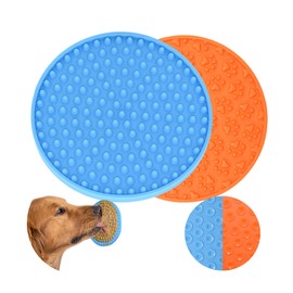 [2PACK] Buddy Treat Mat,Dog Licky Pad, Perfect Curve Lick Pad - Dogs Bath Buddy- Grooming Helper-Super Suction- Just Add Peanut Butter (orange+blue)