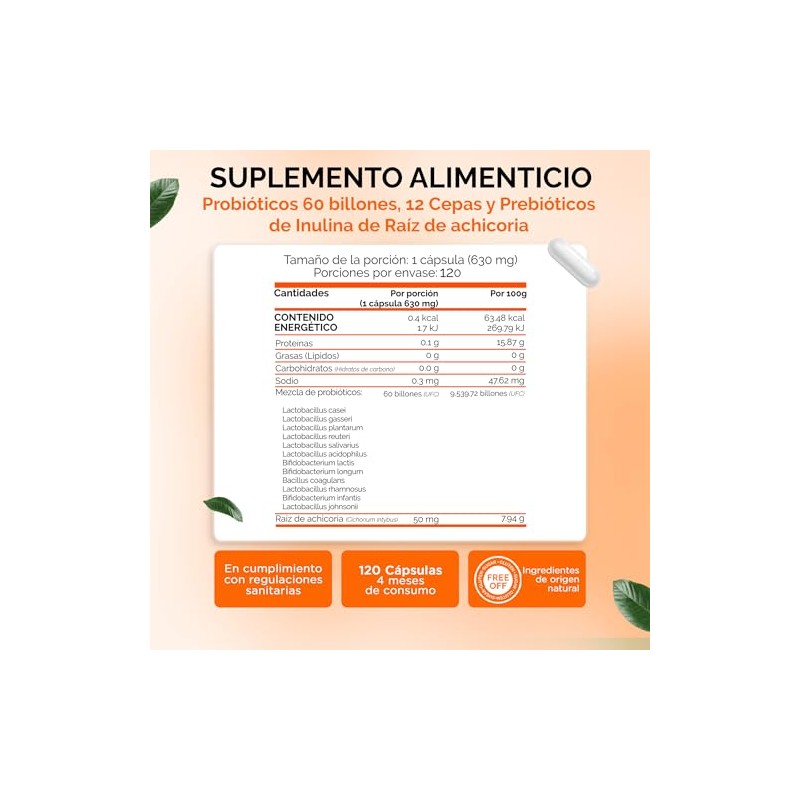 Probioticos Billones Cepas Prebioticos Inulina Raiz Achicoria Mujer Hombre Oby