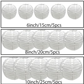 White Round Paper Lanterns Decorative Hanging Chinese Japanese Paper Lanterns for Christmas New Years Birthday Wedding Baby Bridal Shower Home Decor Party Decoration (15, White)