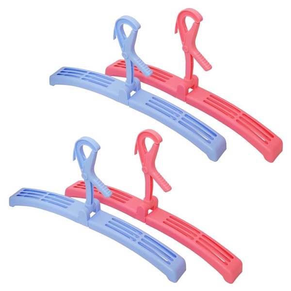 Kokubo Industries 6235 Laundry Hanger (2-Color Set x 2 Packs/Set of 2, Pink/Blue) Foldable, Slide / Catch Type), Trainer, Prevents Blowing Away in the Wind