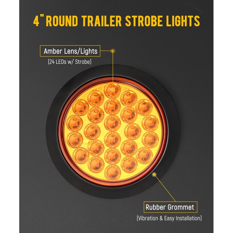 Partsam 4X 4 Inch Round Amber Strobe Lights 24 Diodes