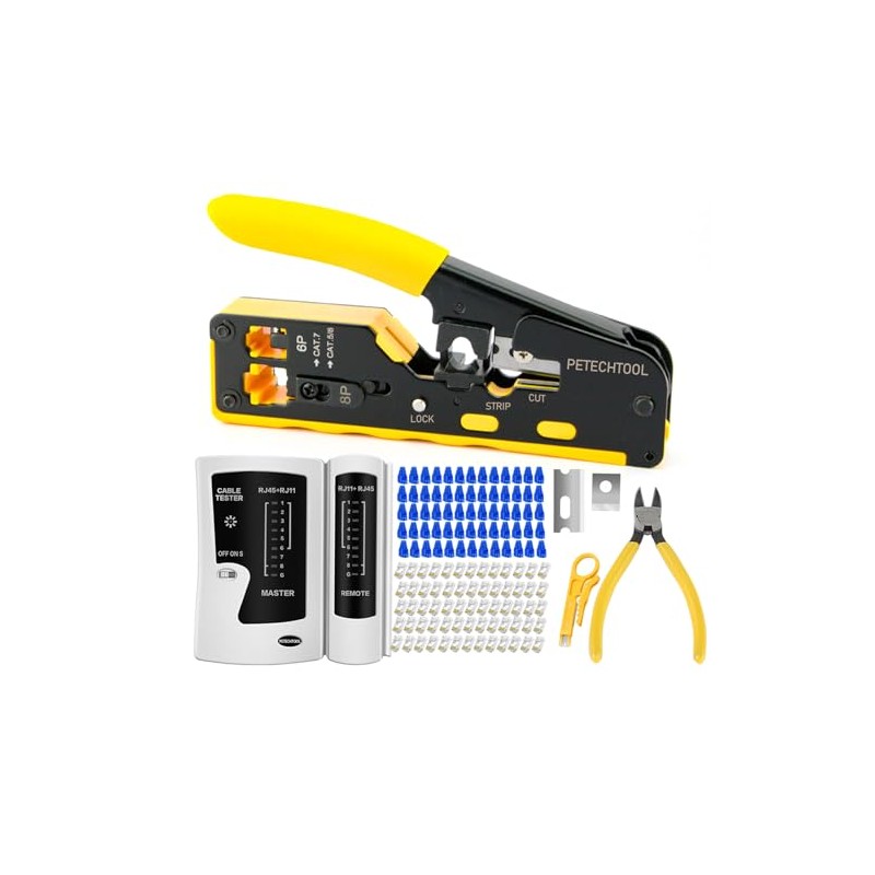 RJ45 Crimp Tool Kit Pass Through Ethernet Crimper Cat6 Cat5