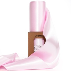 LaRibbons Light Pink Satin Ribbon 4 Inch 10 Yards Double Faced Luxury Light Pink Silk Ribbon for Gift Wrapping Flower Bouquets Bow Christmas Wedding Party Decoration