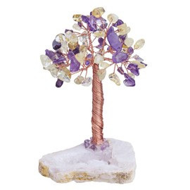 mookaitedecor Natural Amethyst Citrine Healing Crystals and Gemstones Tree,Stone Money Tree Feng Shui Ornament with Rock Quartz Geode Base