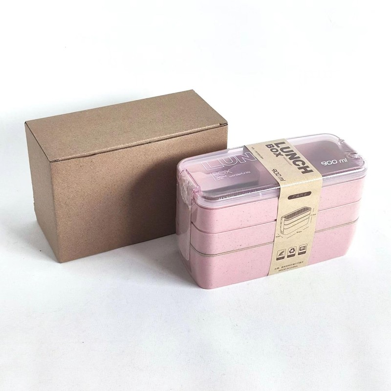Mejiwasmi Portable Bento Box, 3-layers Lunch Box, 900ML Wheat Straw