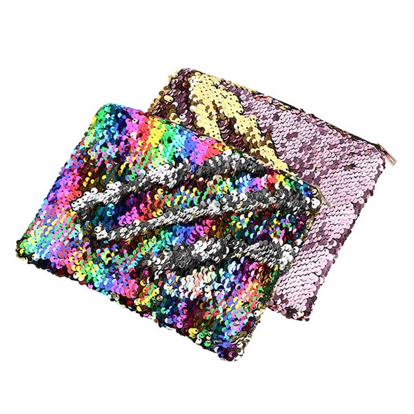 2 Pcs Glitter Cosmetic Bags Sequin Pouches Travel Toiletry Purse