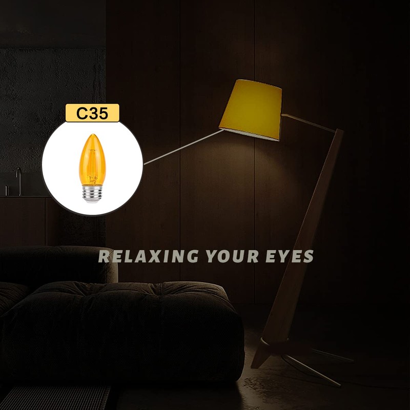 KINUR E26 Small dim Amber LED Edison Light Bulbs, Candelabra