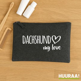 Huuraa Kulturbeutel Dachshund My Love Geschenk 1 Liter Charcoal Filz Dachshund Geschenkidee