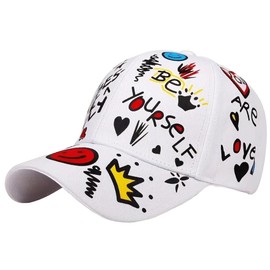 [sproutsy] Kids Boys Girls Outdoor Casual Graphic Doodle Cap, white