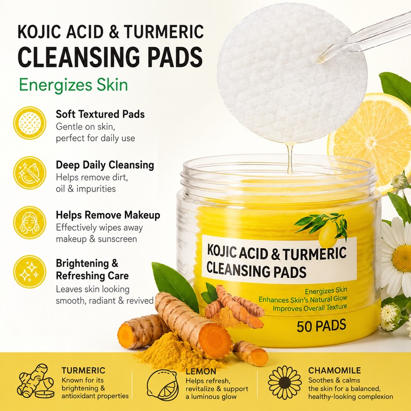 Turmeric Kojic Acid Cleansing Pads for Face – 50 Exfoliating