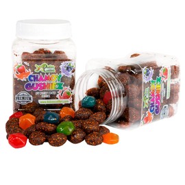 Dulces Colibri - Premium Chamoy Gushiez | Dry Chamoy Coated Gushers | Mess Free | Handmade to Order | Long Lasting Flavor | 10oz Jar | Mix & Match Eligible