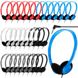 Yunsailing 30 Pack Class Set Headphones for Kids Students School Earphones On Ear Bulk Classroom Headsets Adjustable with 3.5 mm Jack for Children Boys Girls Adults(Bright Color)
