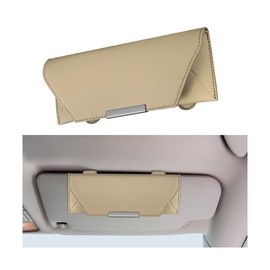 Osilly Car Sunglasses Holder, Sun Visor Eyeglasses Protective Storage Case with Hidden Magnetic Closure, Leather Automotive Glasses Organizer Box, Universal Vehicle Interior Accessories (Beige)