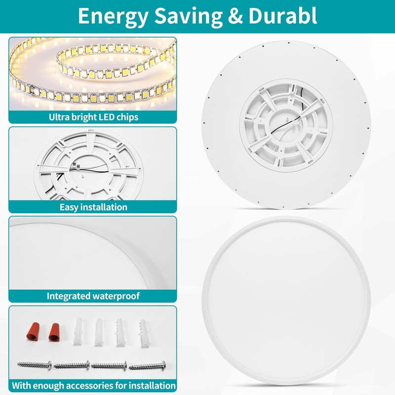 Glowall 24 Inch Large Flush Mount Ceiling Light Fixture, Ultra