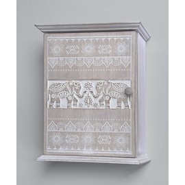 GreyZouq Indian Elephant Style Carved Key Cabinet