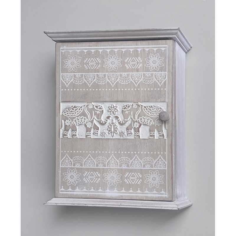 GreyZouq Indian Elephant Style Carved Key Cabinet