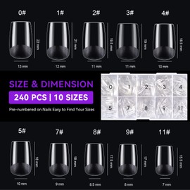 Gelike ec Short Square Nail Tips: 240PCS Soft Gel Tips for Nail Extensions Square Shaped Full Cover Nail Tips Pre Etched - PMMA Resin Clear False Nails Press on Nails 10 Sizes, SHORT SQUARE