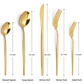 Gold Silverware Set, KassKa 40 Pieces Flatware Cutlery Set, Stainless Steel Utensils Set Spoon Fork Knives Set for Home Restaurant and Kitchen, Mirror Polished Finished, Service for 8