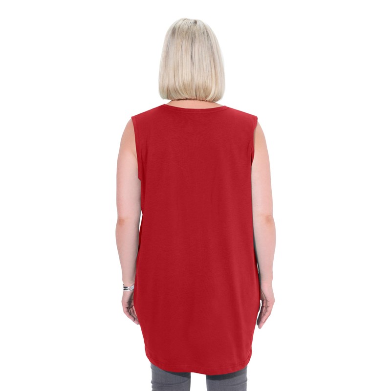 Ulla Popken Women's V-Neck Relaxed Sleeveless Cotton T-Shirt, poppy