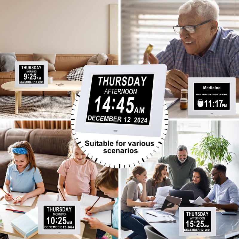 Johnziny 8 Inch Digital Day Calendar Clock, Dementia Clock for
