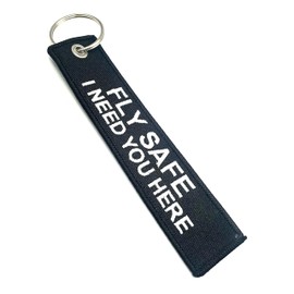 SNS Components Pilot Plane Aviation Fly Safe I Need You Here Flight Black Woven Embroidered Luggage Tag Keyring Keychain