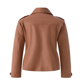 wantdo Women's Plus Size PU Faux Leather Jacket Cropped Moto Jacket Dark Coffee 5X