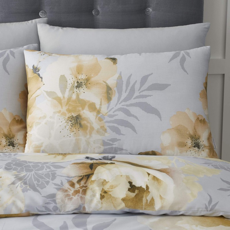 Catherine Lansfield Dramatic Floral Easy Care Single Duvet Set Ochre