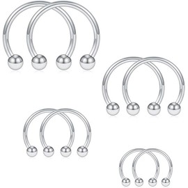 VCMART 8PCS 16G Stainless Steel Nose Septum Horseshoe Earring Eyebrow Septum Lip Helix Tragus Piercing Ring 6mm, 8mm, 10mm, 12mm, Silver Color Pack