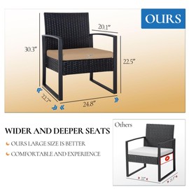 Seogwisam 3 Pieces Patio Furniture Set, Outdoor Wicker Conversation Bistro Set w/ 2 Chairs, 2 Cushions, Glass Coffee Table for Garden Balcony Backyard Porch Lawn - Brown Wicker & White Cushions