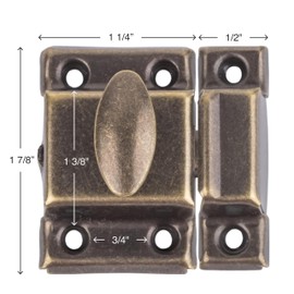 Small Stamped Antique Brass Cabinet Door Latch - 1 7/8" × 1 7/8" - Spring Loaded Cupboard Door Latch with Oval Turn - Vintage Cabinet Hardware | UA-141-LAB (1)