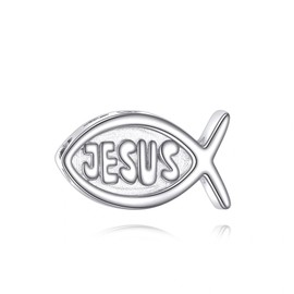 HUKKUN Jesus Religiöser Fisch Charms Bead 925 Sterling Silber Religiöse Charms Schmuck Geschenke für Frauen