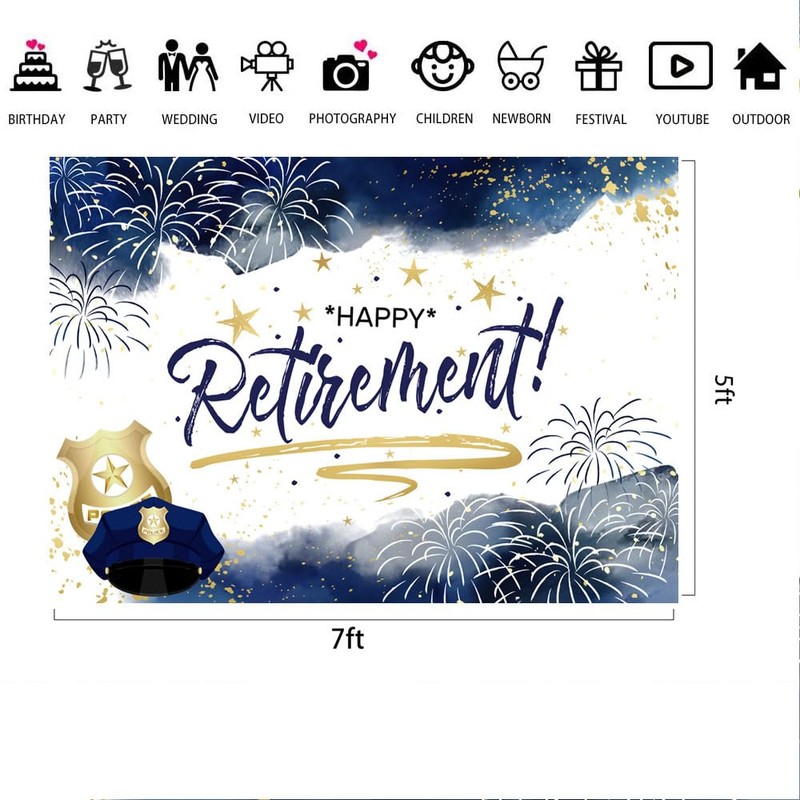 Lofaris Happy Retirement Backdrop - Police Retirement Party Decorations Flag,