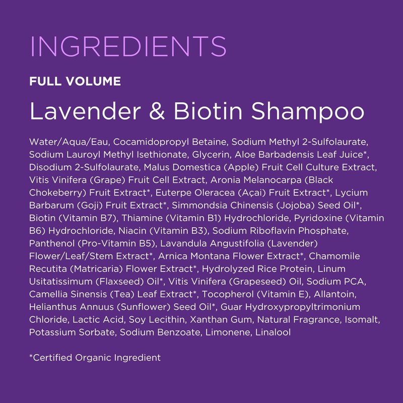 Andalou Naturals Lavender & Biotin Full Volume Shampoo,Purple,11.5 Fl Oz